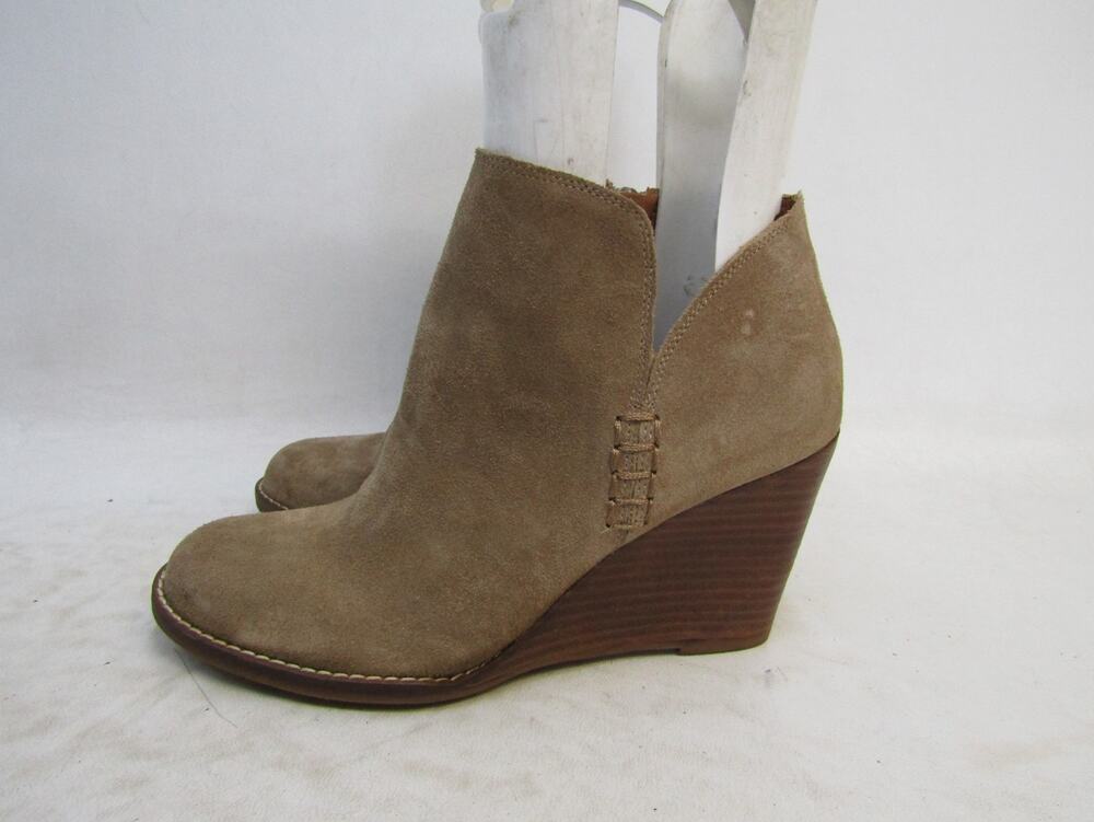Lucky Brand Womens Size 7.5 M Brown Suede Wedge Ankle Fashion Boots Bootie